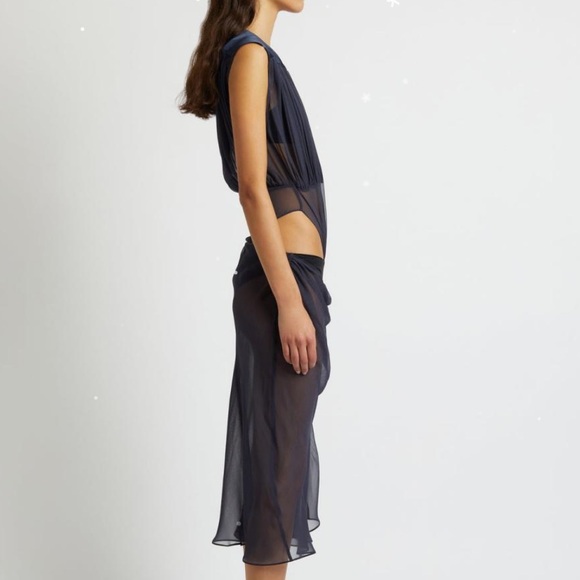 Christopher Esber Silk Drape Dress in Ink - Picture 3 of 7